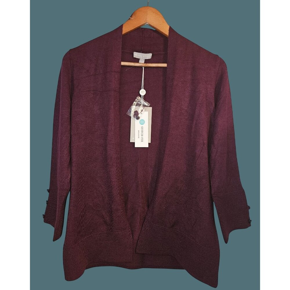 Evolution By Cyrus Open Front Cardigan 3/4 Sleeves Accent Buttons Women XS